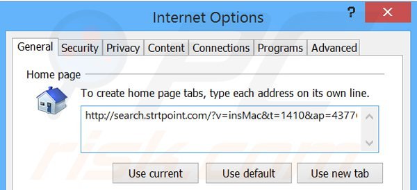 Suppression de la page d'accueil de search.strtpoint.com dans Internet Explorer 
