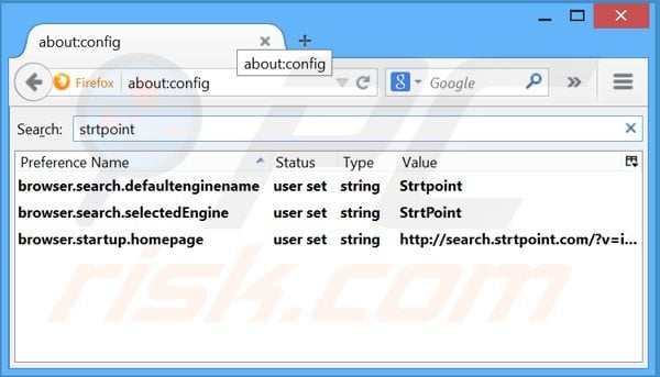Suppression du moteur de recherche par défaut de search.strtpoint.com dans Mozilla Firefox 