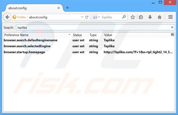 Suppression du moteur de recherche par défaut de taplika.com dans Mozilla Firefox 