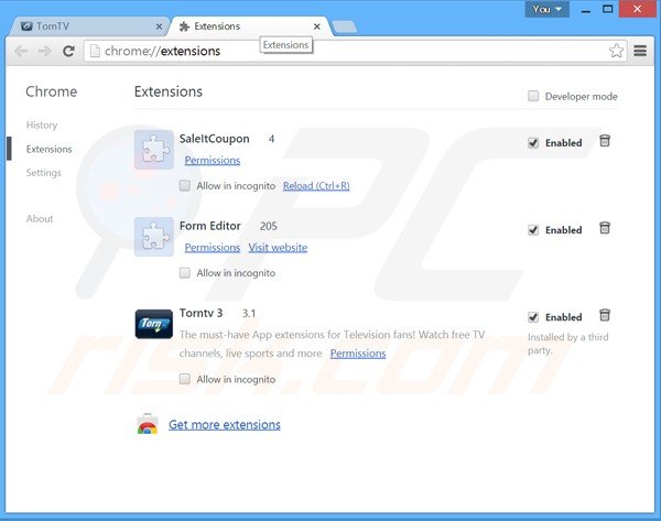 Suppression des publicités TornPlusTV dans Google Chrome étape 2