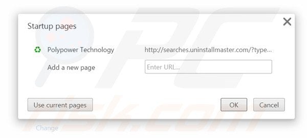Suppression de la page d'accueil d'Uninstall Master dans Google Chrome 