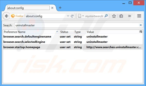 Suppression du moteur de recherche par défaut d'Uninstall Master dans Mozilla Firefox