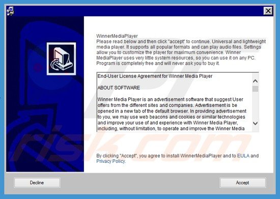 Installateur décevant utilisé dans la distribution de Winner Media Player