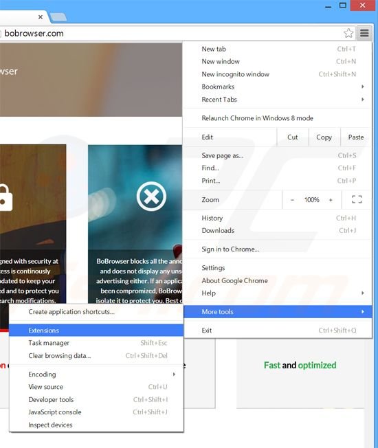 Suppression des publicités BoBrowser dans Google Chrome étape 1