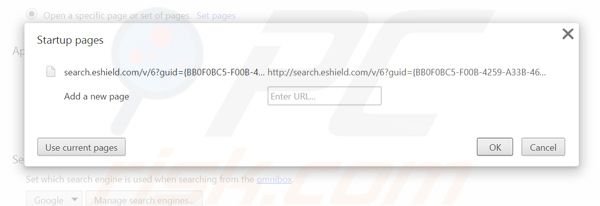 Suppression de la page d'accueil de search.eshield.com dans Google Chrome 