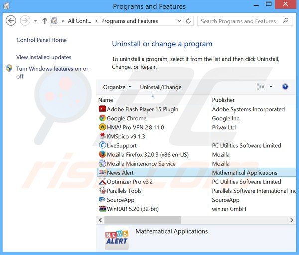 news alert adware uninstall via Control Panel