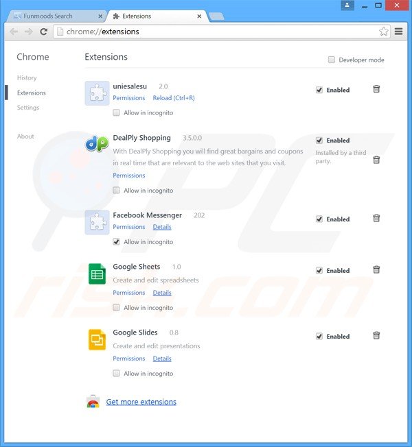 Suppression des extensions reliées à searchfunmoods.com dans Google Chrome 