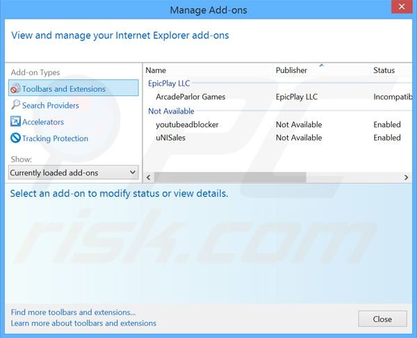 Suppression des extensions reliées à websearch.thesearchpage.info dans Internet Explorer 