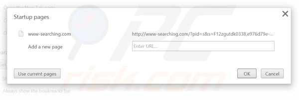 Suppression de la page d'accueil de www-searching.com dans Google Chrome 