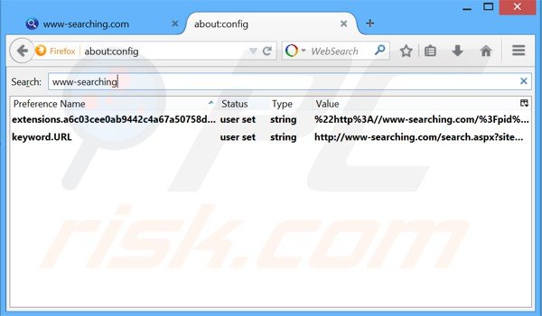 Suppression du moteur de recherche par défaut de www-searching.com dans Mozilla Firefox 