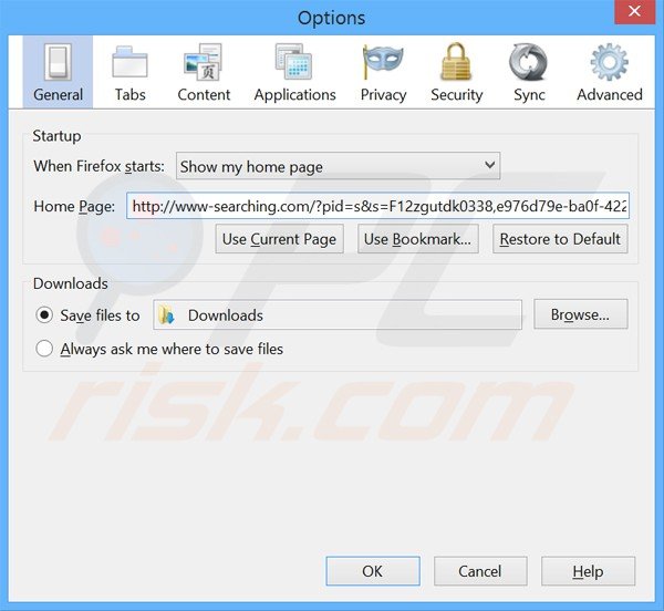 Suppression de la page d'accueil de www-searching.com dans Mozilla Firefox 