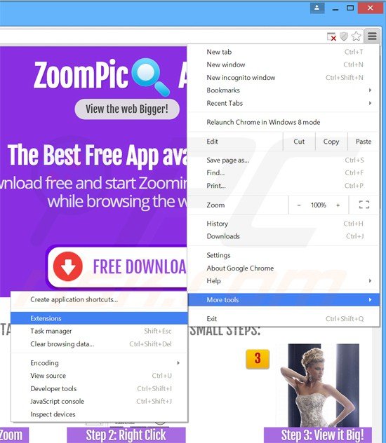 Suppression des publicités zoompic dans Google Chrome étape 1