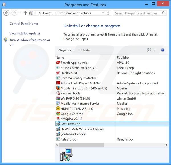 Désinstallation du logiciel de publicité BestPricesApp via le Panneau de Configuration	