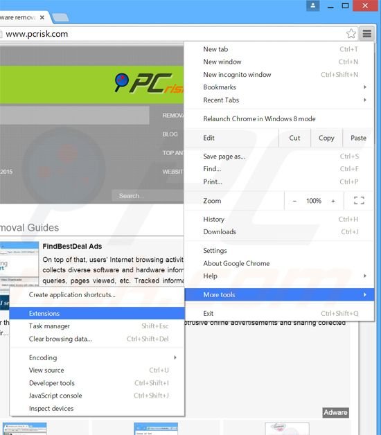Suppression des publicités BetterDeals  dans Google Chrome étape 1