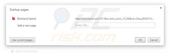 Suppression de la page d'accueil de binkiland.com dans Google Chrome 