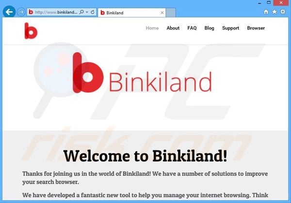 site web faisant la promotion du pirate de navigateur binkiland.com 
