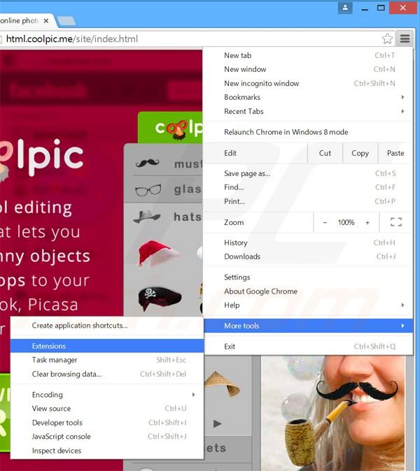 Suppression des publicités Coolpic dans Google Chrome étape 1