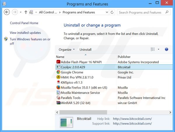 Désinstallation du logiciel de publicité Coolpic via le Panneau de Configuration