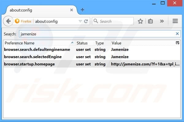Suppression du moteur de recherche par défaut de jamenize.com dans Mozilla Firefox