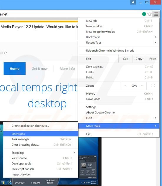 Suppression des publicités Local Temperature dan Google Chrome étape 1