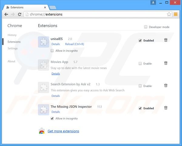 Suppression des extensions reliées à websearch.look-for-it.info dans Google Chrome 