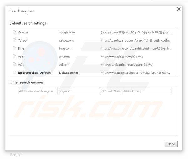 Suppression du moteur de recherche par défaut de luckysearches.com dans Google Chorme 