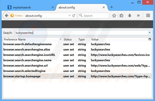 Suppression du moteur de recherche par défaut de luckysearches.com dans Mozilla Firefox 