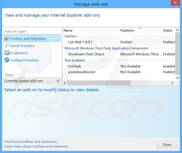 Suppression des extensions reliées à omniboxes.com dans Internet Explorer 