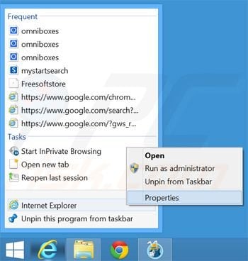 Removing omniboxes.com from Internet Explorer shortcut target step 1