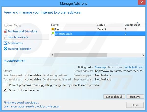 Suppression du moteur de recherche par défaut d'omniboxes.com dans Internet Explorer 