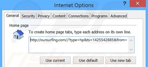 Suppression de la page d'accueil d'oursurfing.com dans Internet Explorer 
