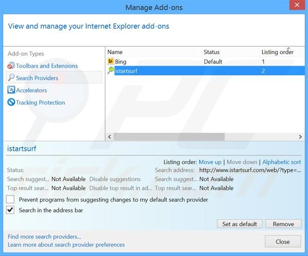Suppression du moteur de recherche par défaut d'oursurfing.com dans Internet Explorer 