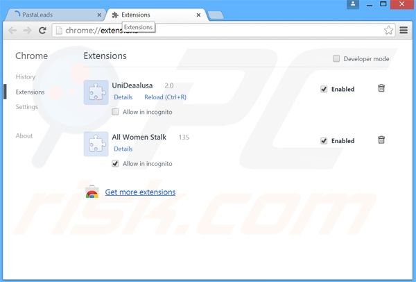 Suppression des publicités PastaLeads dans Google Chrome étape 2