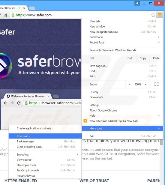 Suppression des redirections vers search.safer.com dans Google Chrome étape 1