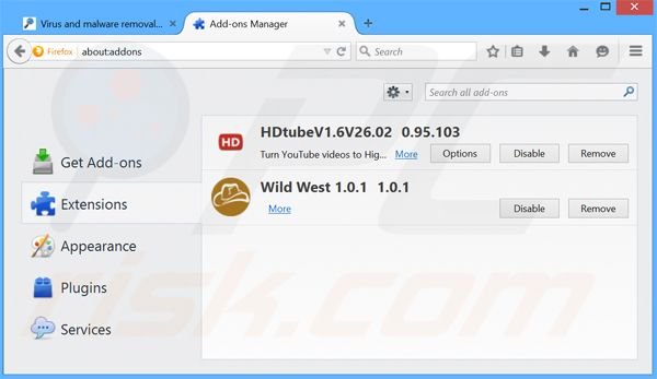 Suppression des publicités searchpagefix.com dans Mozilla Firefox étape 2