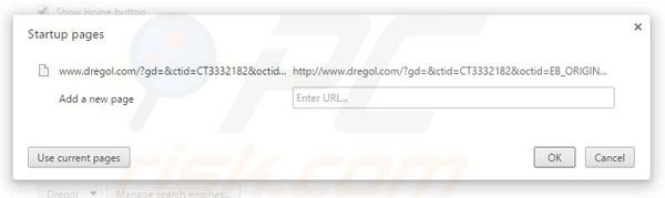 Suppression de la page d'accueil de dregol.com dans Google Chrome 