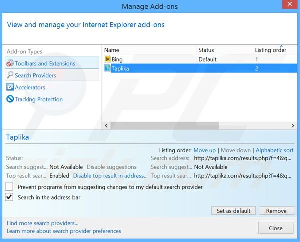Suppression du moteur de recherche par défaut de dregol.com dans Internet Explorer 