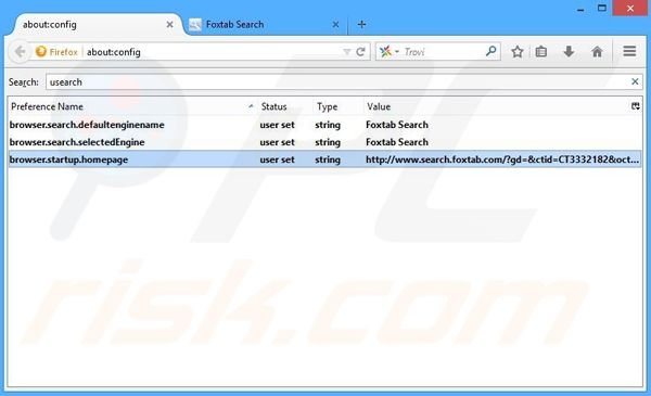 Suppression du moteur de recherche par défaut de search.foxtab.com dans Mozilla Firefox 