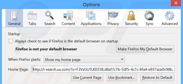Suppression de la page d'accueil d'i-search.us.com dans Mozilla Firefox 