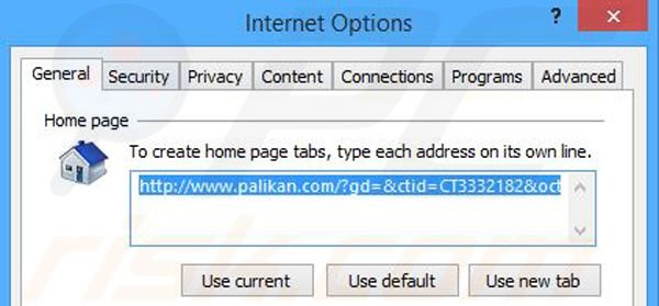 Removing palikan.com from Internet Explorer homepage