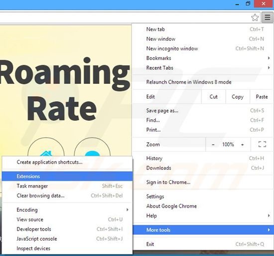 Suppression des publicités Roaming Rate dans Google Chrome étape1