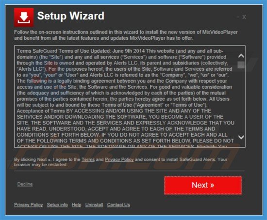 Installateur du logiciel de publicité SafeGuard