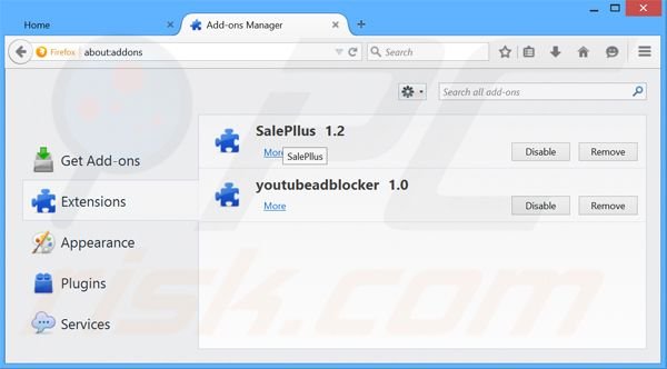 Suppression des publicités SalePlus dans Mozilla Firefox étape 2