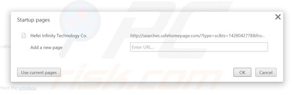 Suppression de la page d'accueil de searches.safehomepage.com dans Google Chrome 