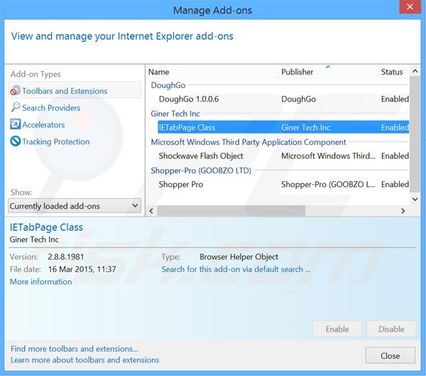 Suppression des extensions reliées à searches.safehomepage.com dans Internet Explorer 