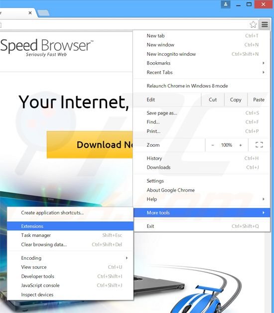 Suppression des publicités Speed Browser dans Google Chrome étape 1