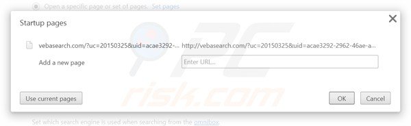 Suppression de la page d'accueil de vebasearch.com dans Google Chrome 