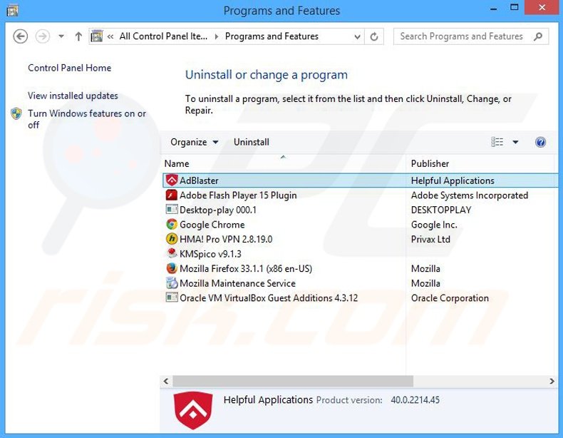 Désinstallation du logiciel de publicité Ad Blaster via le Panneau de Configuration