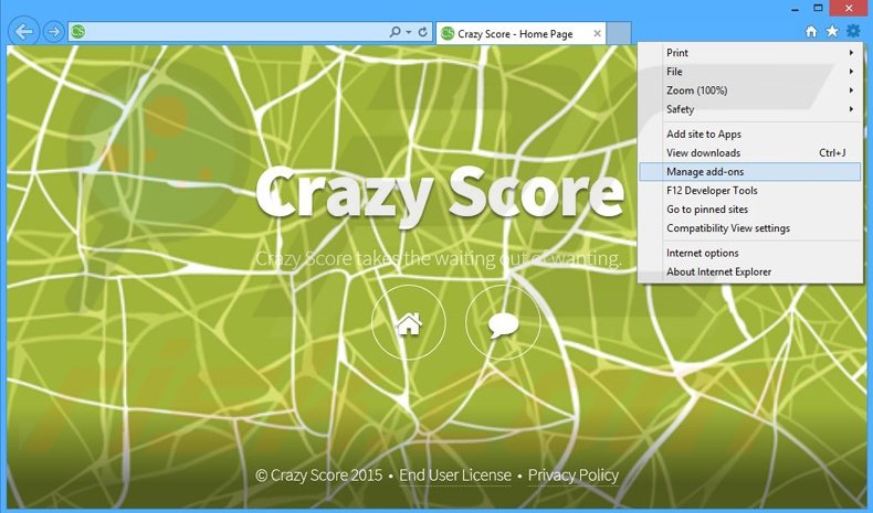 Suppression des publicités Crazy Score dans Internet Explorer étape 1