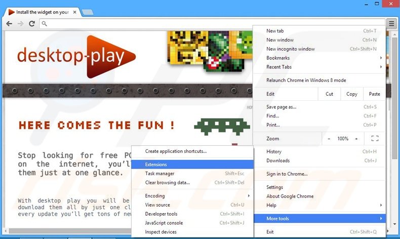 Suppression des publicités Desktop-play dans Google Chrome étape 1